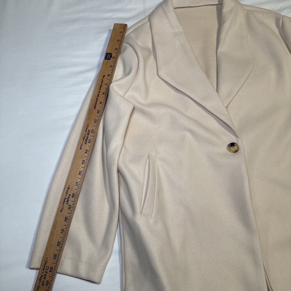 Womens Cream One Button Collared Coat Jacket Blazer Oversize Size XL Pockets EUC - Picture 6 of 13